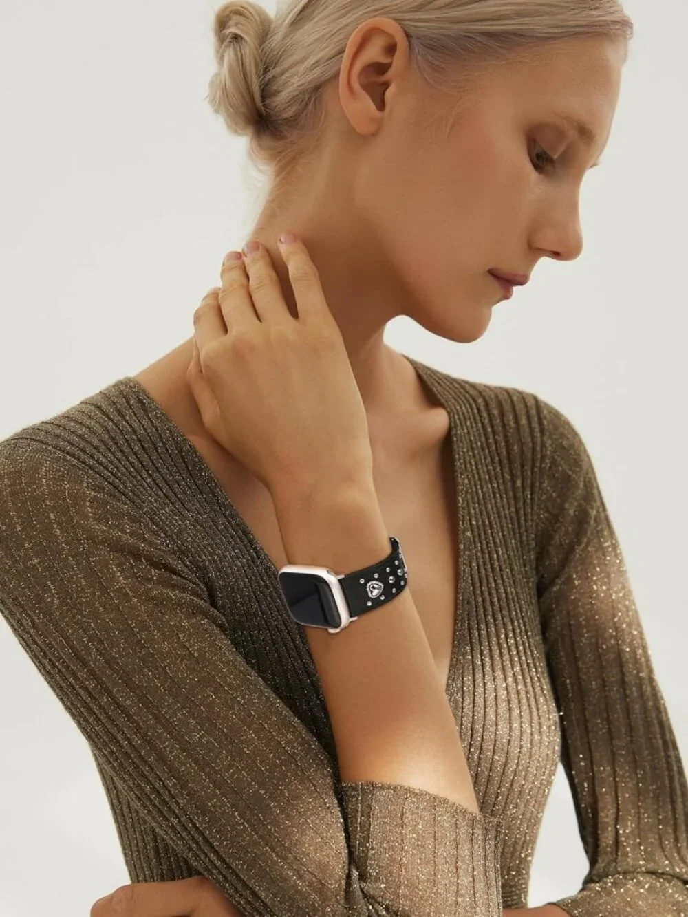 Stylish Studded Leather Band for Apple Watch - Women's Adjustable Wrist Strap